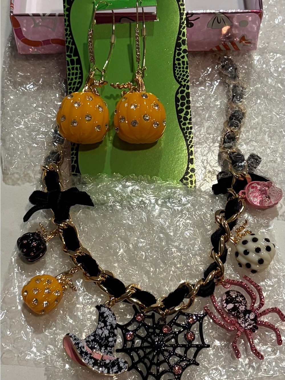 Betsey Johnson Halloween Charm Necklace & Earring Set